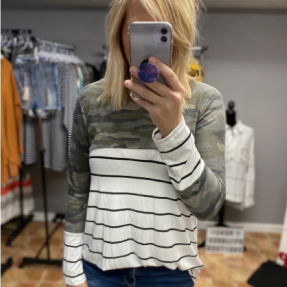 BOUTIQUE L/S CAMOUFLAGE Stripe Top NEW!